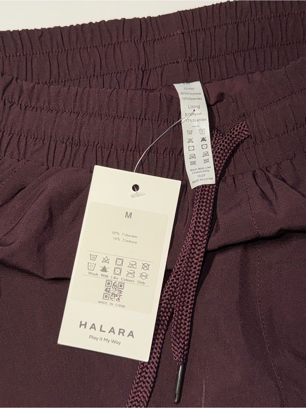 NWT Medium HALARA Burgundy Athletic Shorts with Drawstring - Picture 3 of 3
